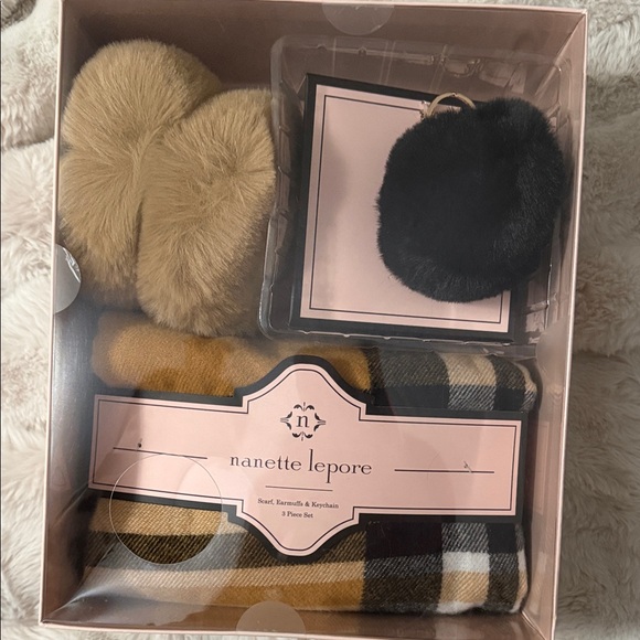 Nanette Lepore Tan and Black Plaid Scarf and Earmuff Set - Picture 7 of 8